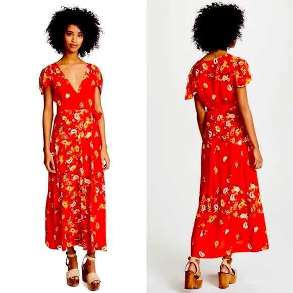 Free People Medium Jess Wrap Dress in Red - Picture 1 of 4